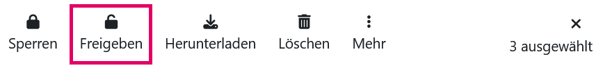 Screenshot: Menüleiste mit markierter Option "Freigeben".