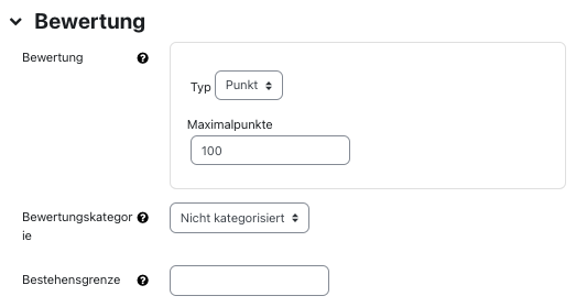 Einstellungen der Bewertung von Interaktiver Inhalt