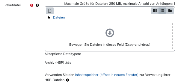 Überblick von Paketdatei hinzufügen