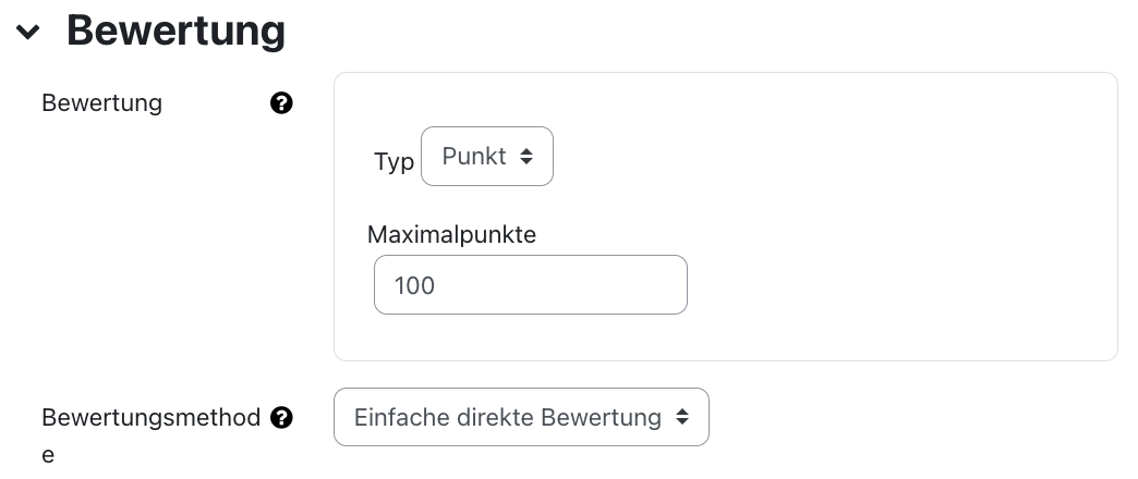 Einstellung der Bewertungsmethode