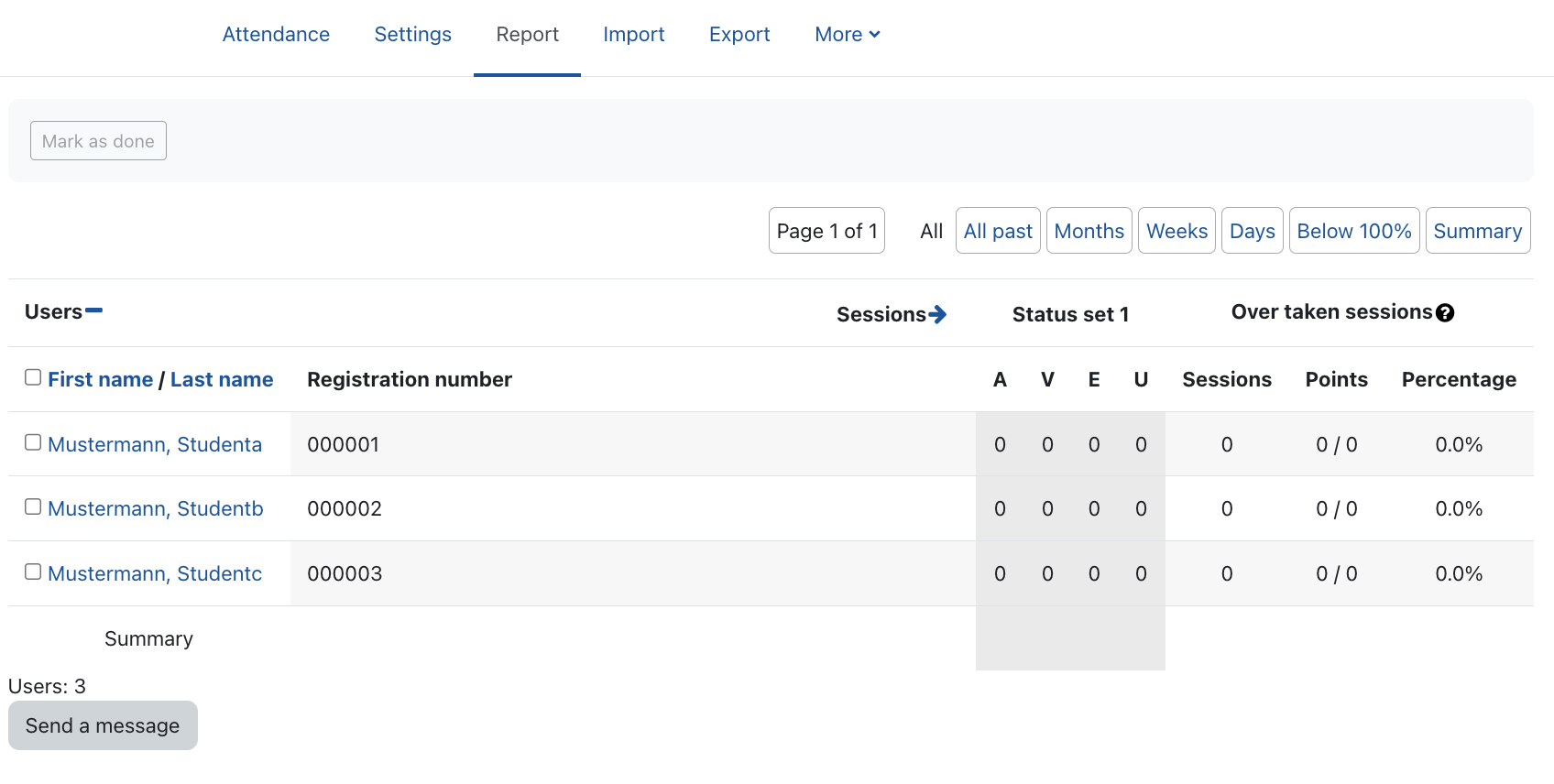 Attendance report page