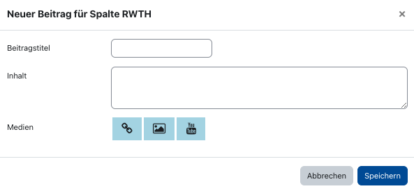 Screenshot: Optionen zum Hinzufügen eines neuen Beitrags