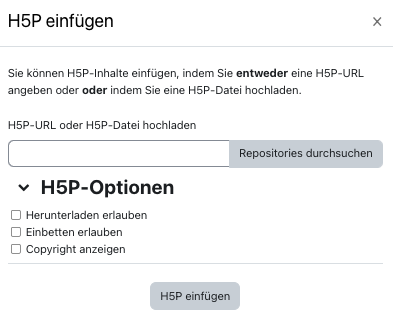 Das Dialogfenster "H5P einfügen"