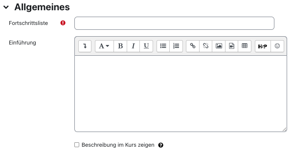 Screenshot: Allgemeines Einstellungen der Fortschrittliste