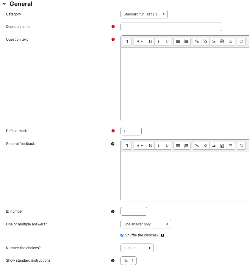 General settings of question