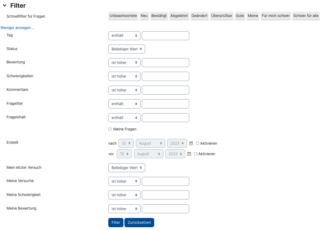 Filter mit mehr Optionen