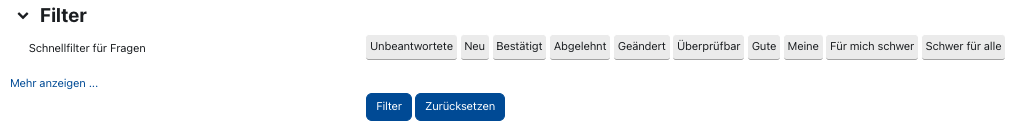 Filter Optionen für Fragen