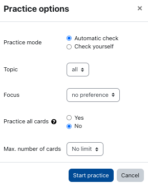 Practice options of cards