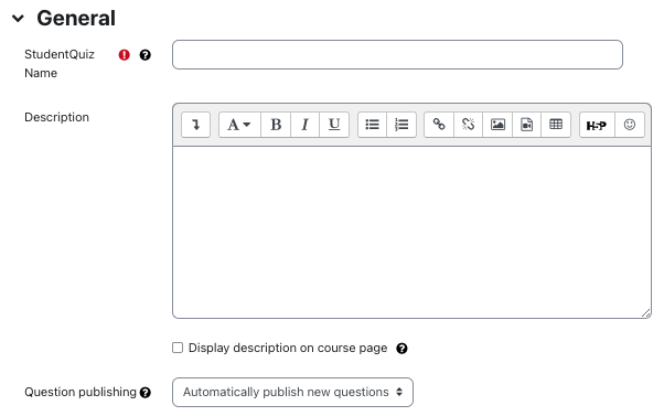 General settings of StudentQuiz