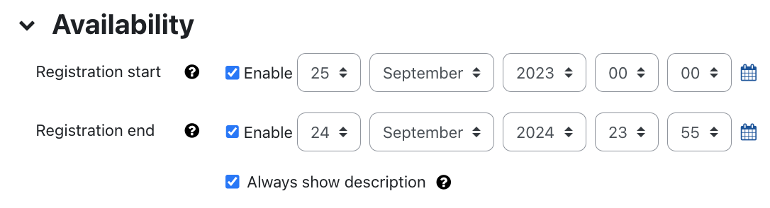 Availability settings of organizer