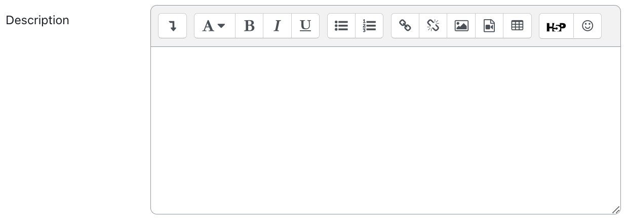 The screenshot shows the "Description" field, a multiline text field with formatting options via the line of symbols at the top.