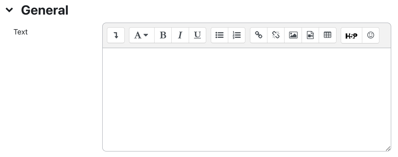 The screenshot shows the general section with the text field. It has a multiline input field and a row of icons to change the text attributes.