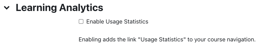 Learning Analytics section on course settings