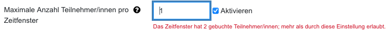Screenshot Fehlermeldung für zu viele Teilnehmer/innen für den Zeitslot