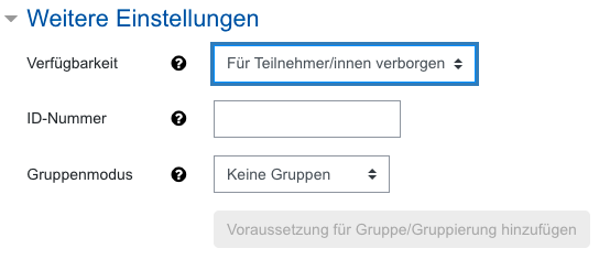 Screenshot Aufgabeneinstellungen, Kategorie Weitere Einstellungen