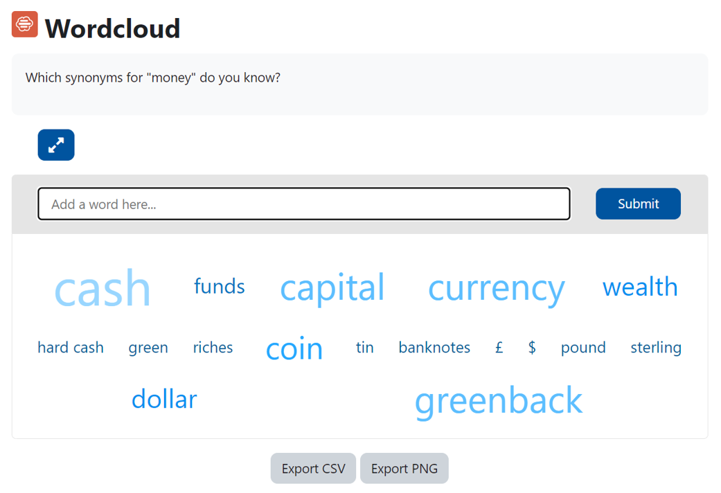 A Wordcloud with export options displayed