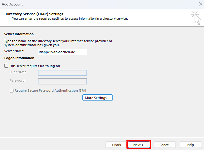 Confirming the settings