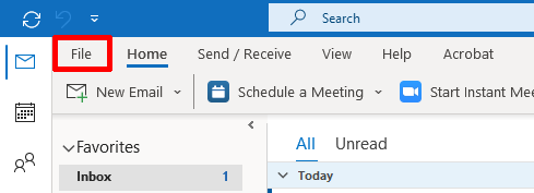 Clicking "File" in Outlook