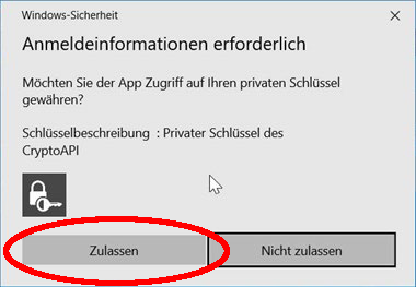 Zugriff auf privaten Schlüssel erlauben