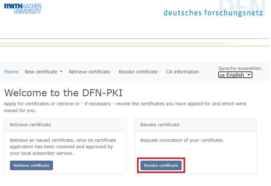 Home page of the DFN-PKI portal