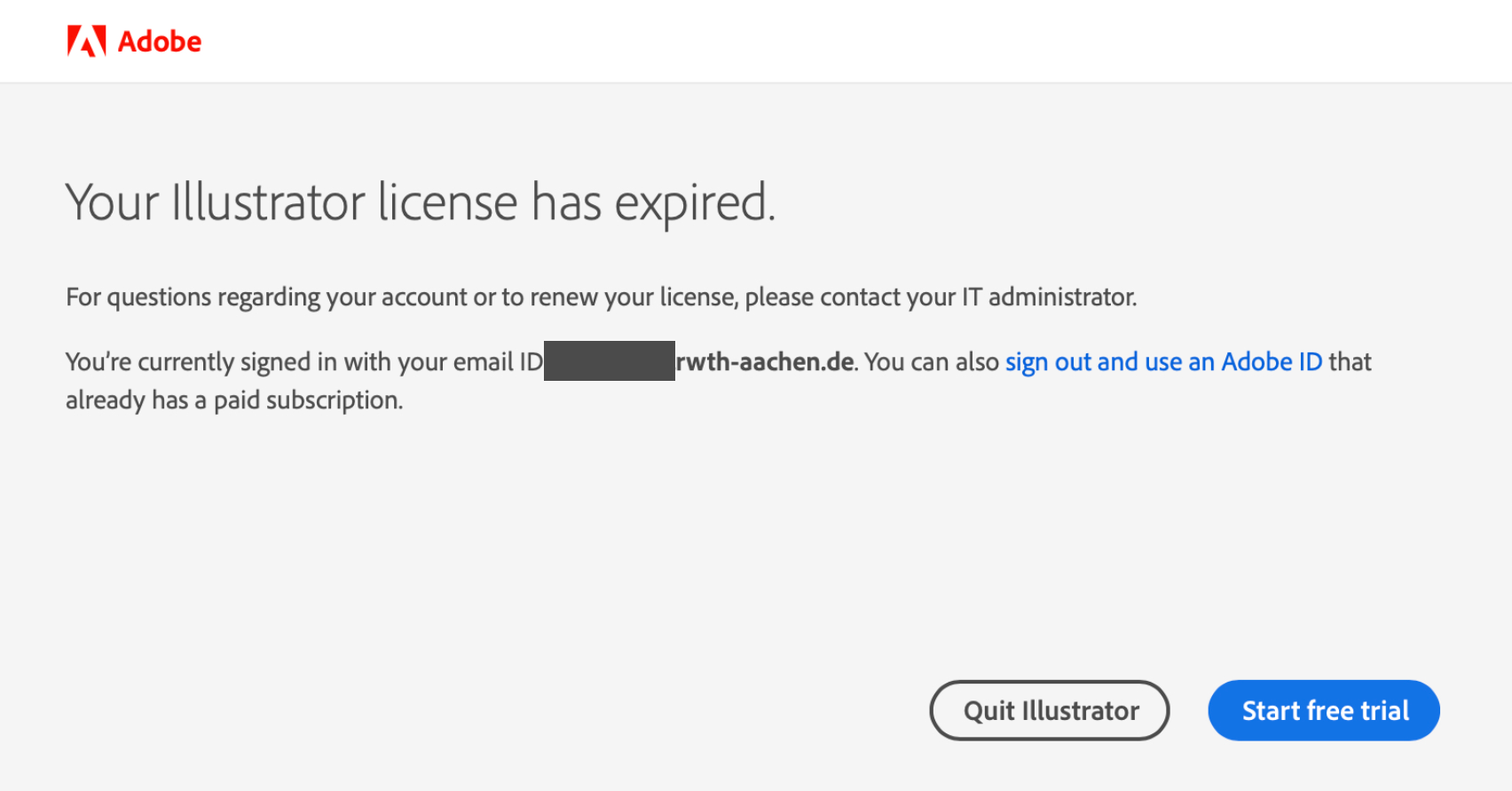 Error message Your Illustrator license has expired