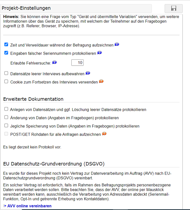 Screenshot der Datenschutz Einstellungen.