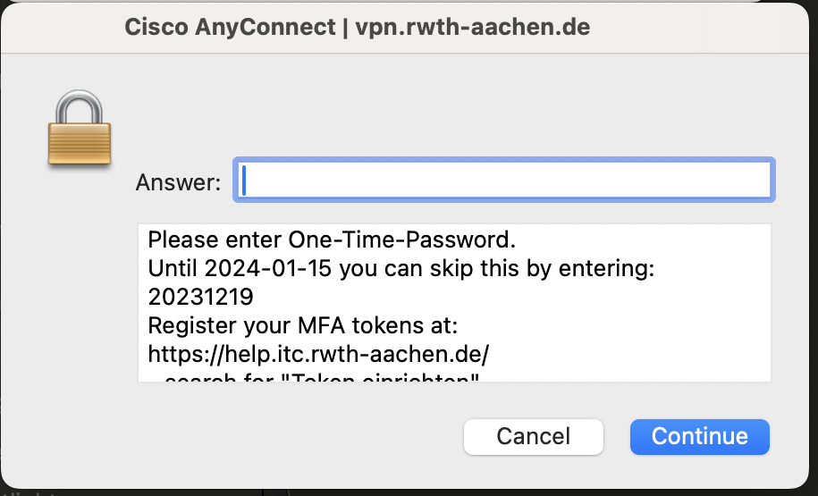 Option for entering a one time password