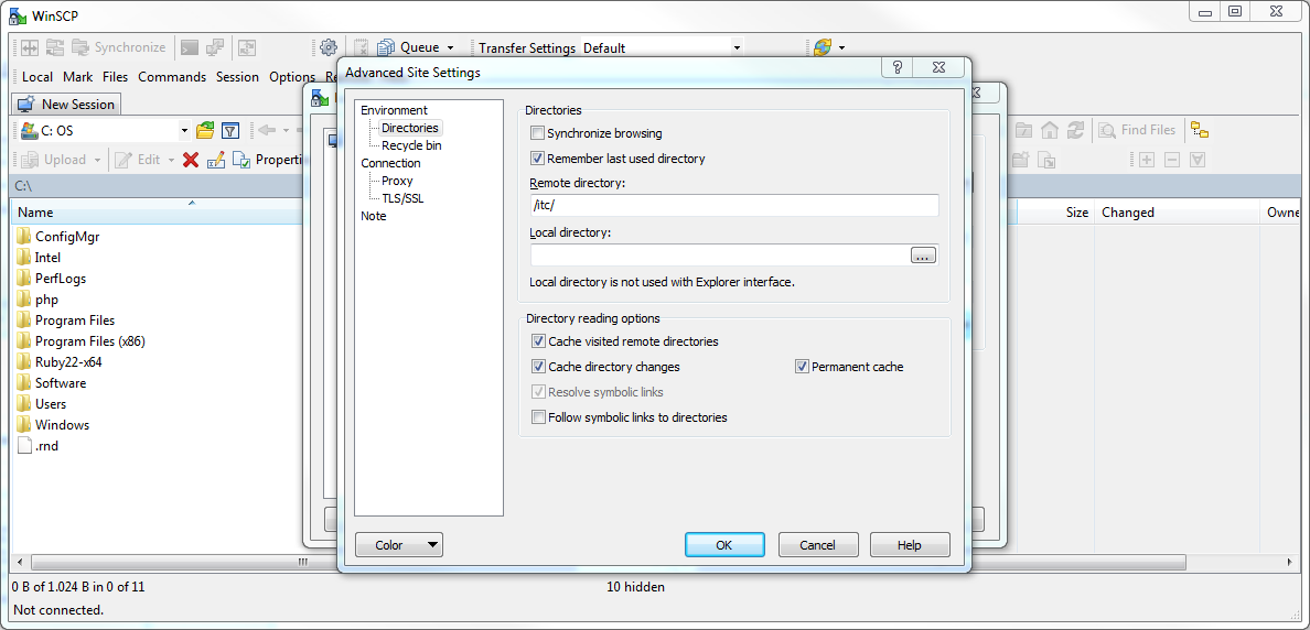 WinSCP Settings Webspace path