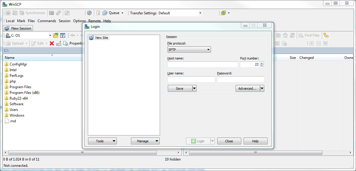 WinSCP open settings