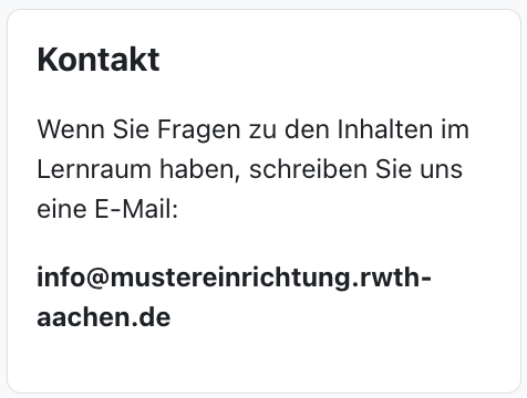 Der Bildschirmausschnitt zeigt eine beispielhafte alternative Kontakt-E-Mail-Adresse in einem Block in der rechten Spalte.