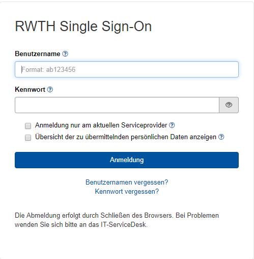 Das Bild zeigt den RWTH Single Sign-On Login