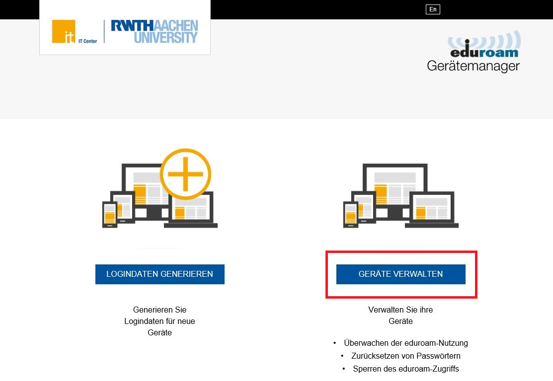 eduroam Gerätemanager 1 Geräte verwalten