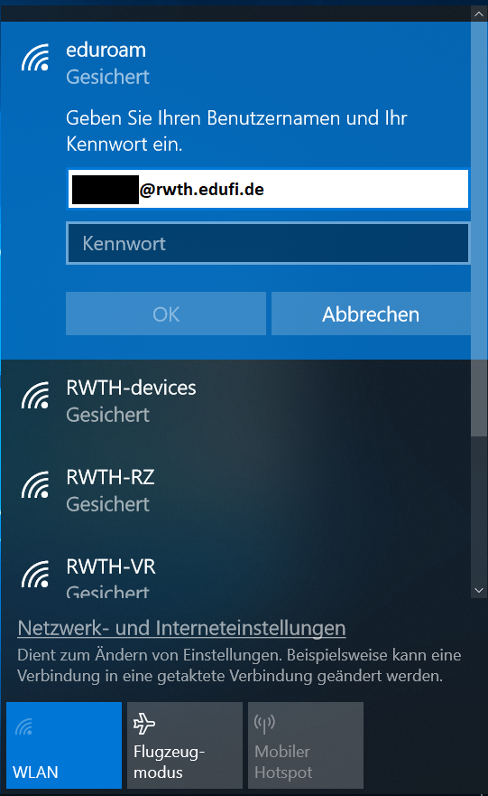 Benutzerdaten eingeben