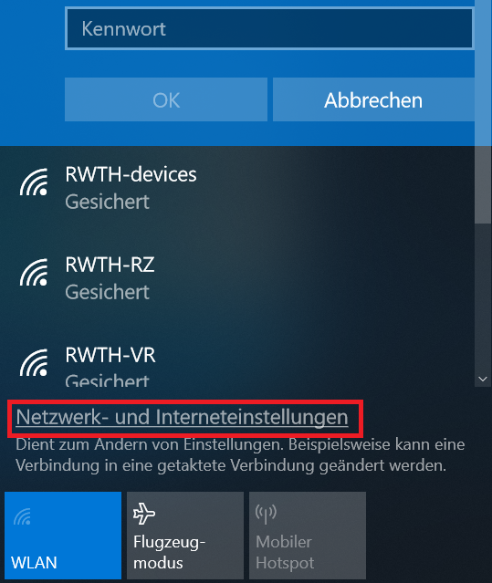 Netzwerk- und Interneteinstellungen öffnen