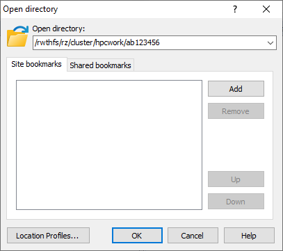 WinSCP window for opening a directory