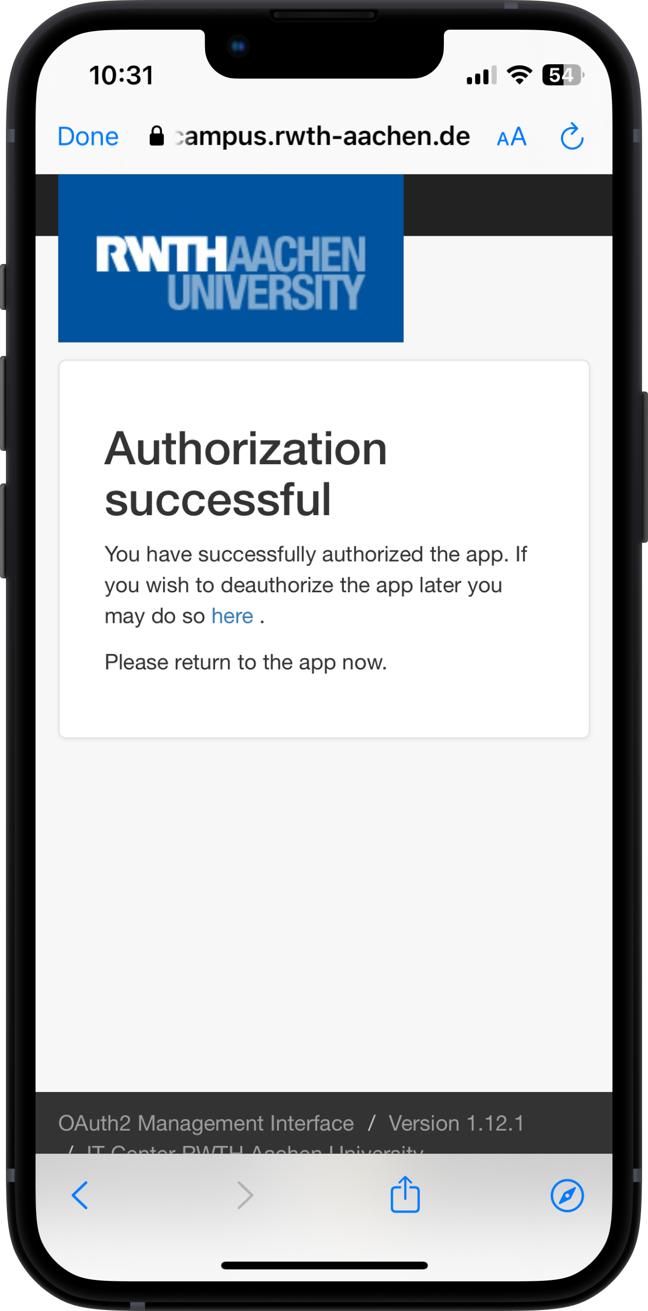 Screenshot of the permissions page. The message "Authorization successful" is now displayed.