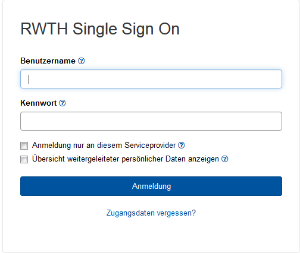Das Bild zeigt die RWTH Single Sign-On Anmeldemaske