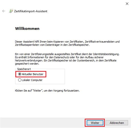 p12-Datei im Windows Zertifikatsspeicher importieren2
