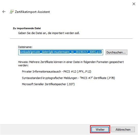 p12-Datei im Windows Zertifikatsspeicher importieren3