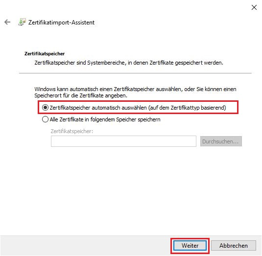 p12-Datei im Windows Zertifikatsspeicher importieren 5