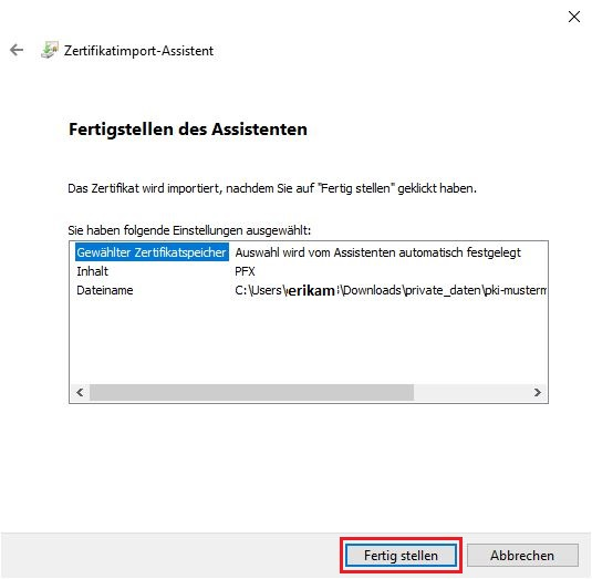 p12-Datei im Windows Zertifikatsspeicher importieren 6