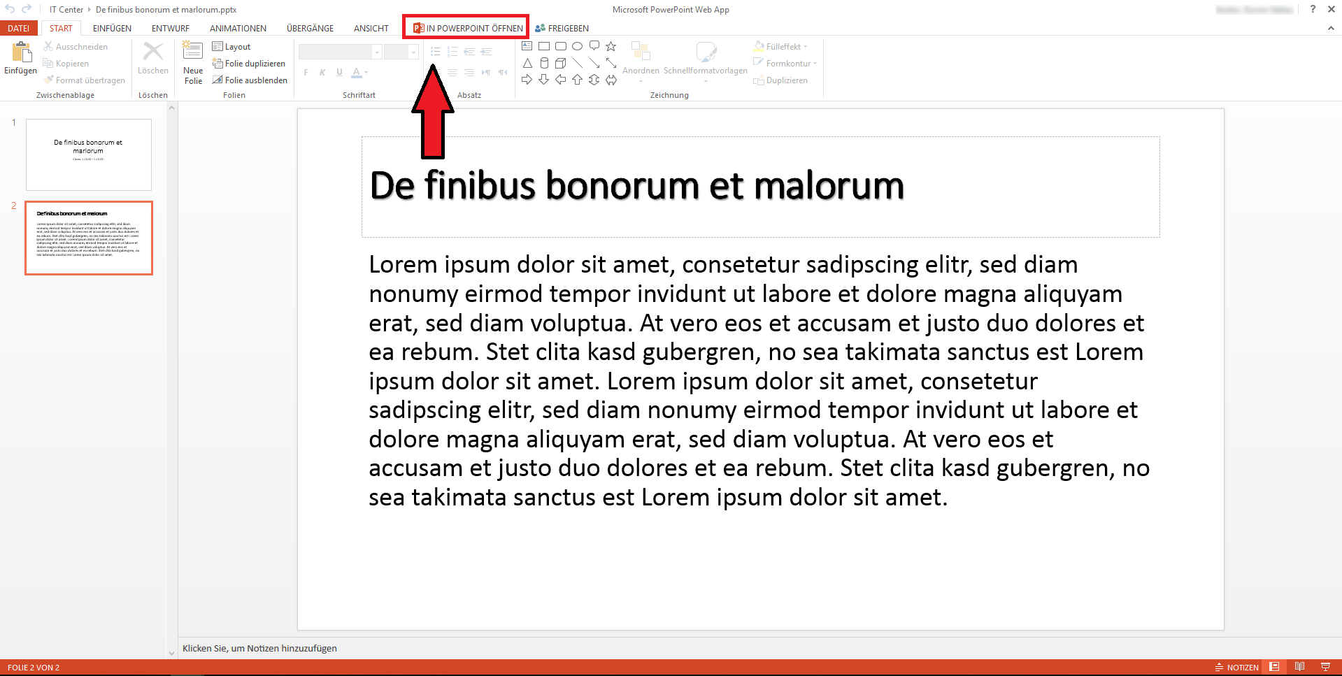 PowerPoint Web App editing-view