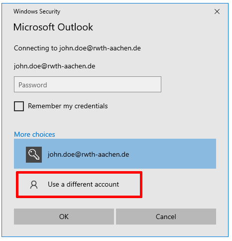 Select the option to use a different account