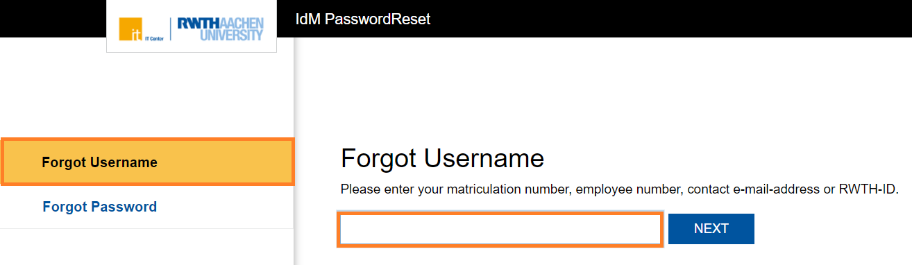 PasswordReset Forgot username