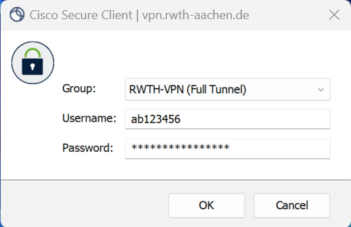 Entering VPN login credentials