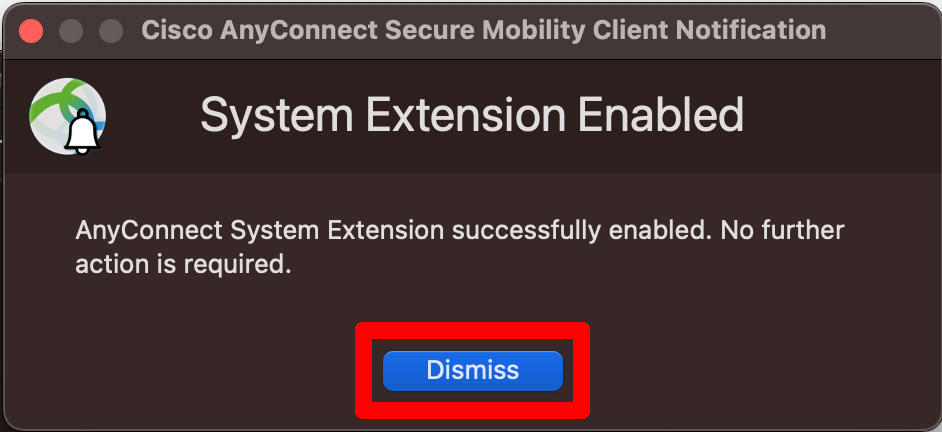 Confirmation that the extension was enabled