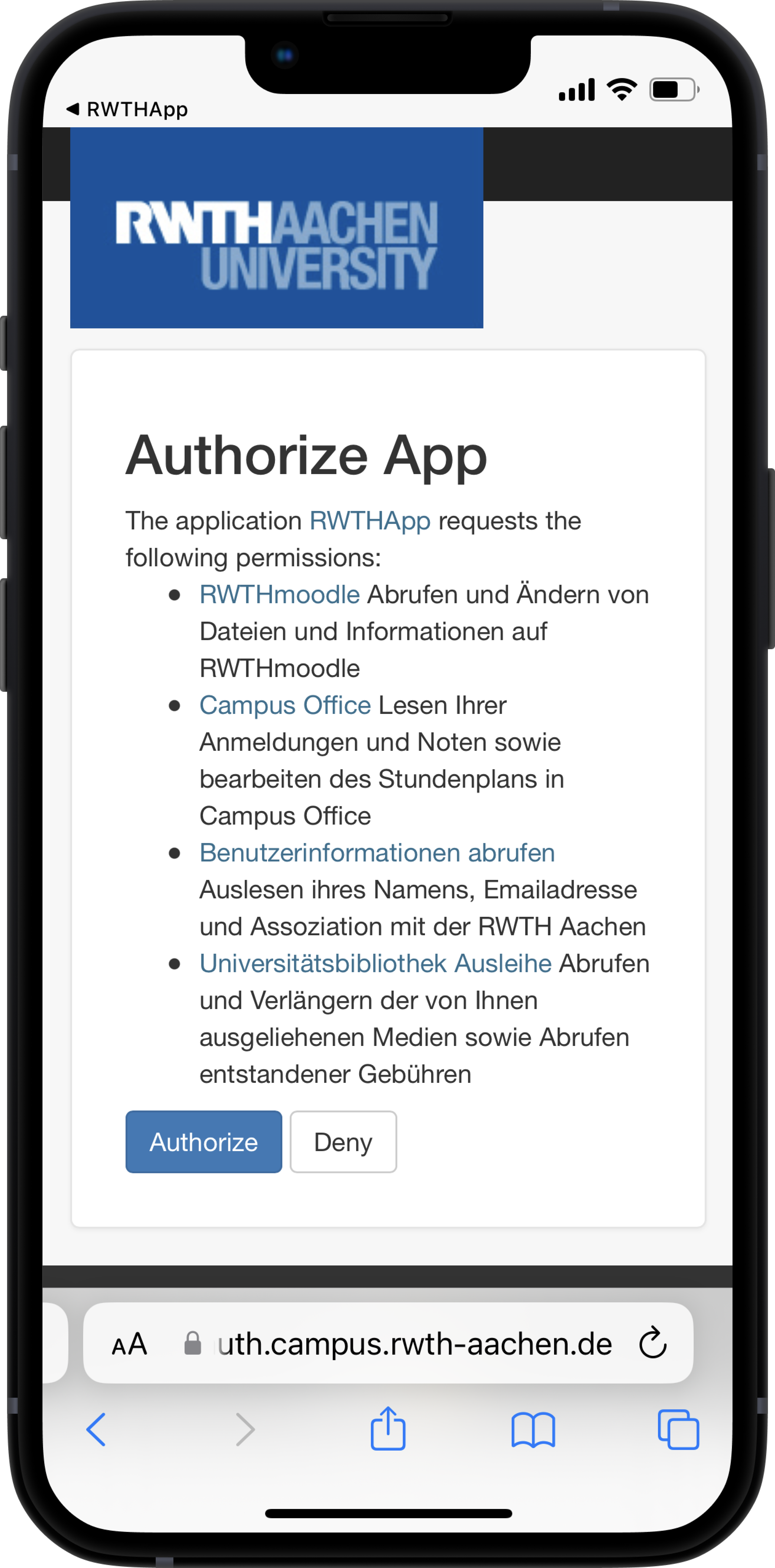 Authorizing the RWTH-App
