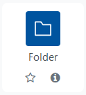 The screenshot shows the entry for the "Folder" material. It has a document folder icon on a blue square background, the title "Folder", a star to mark this resource as a favourite, and an info icon (an "i" on a black circle) that links to information on this resource.