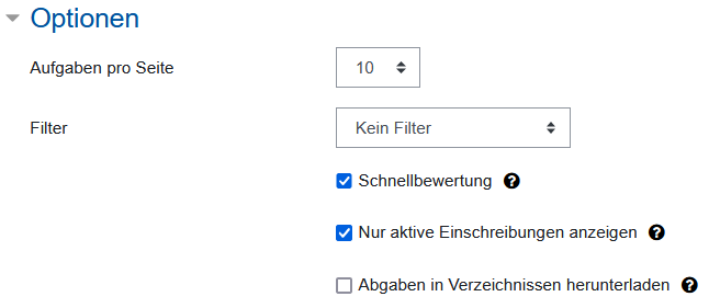 Screenshot Optionen, Checkbox "Abgaben in Verzeichnissen herunterladen"