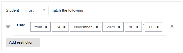 Screenshot: Date setting options